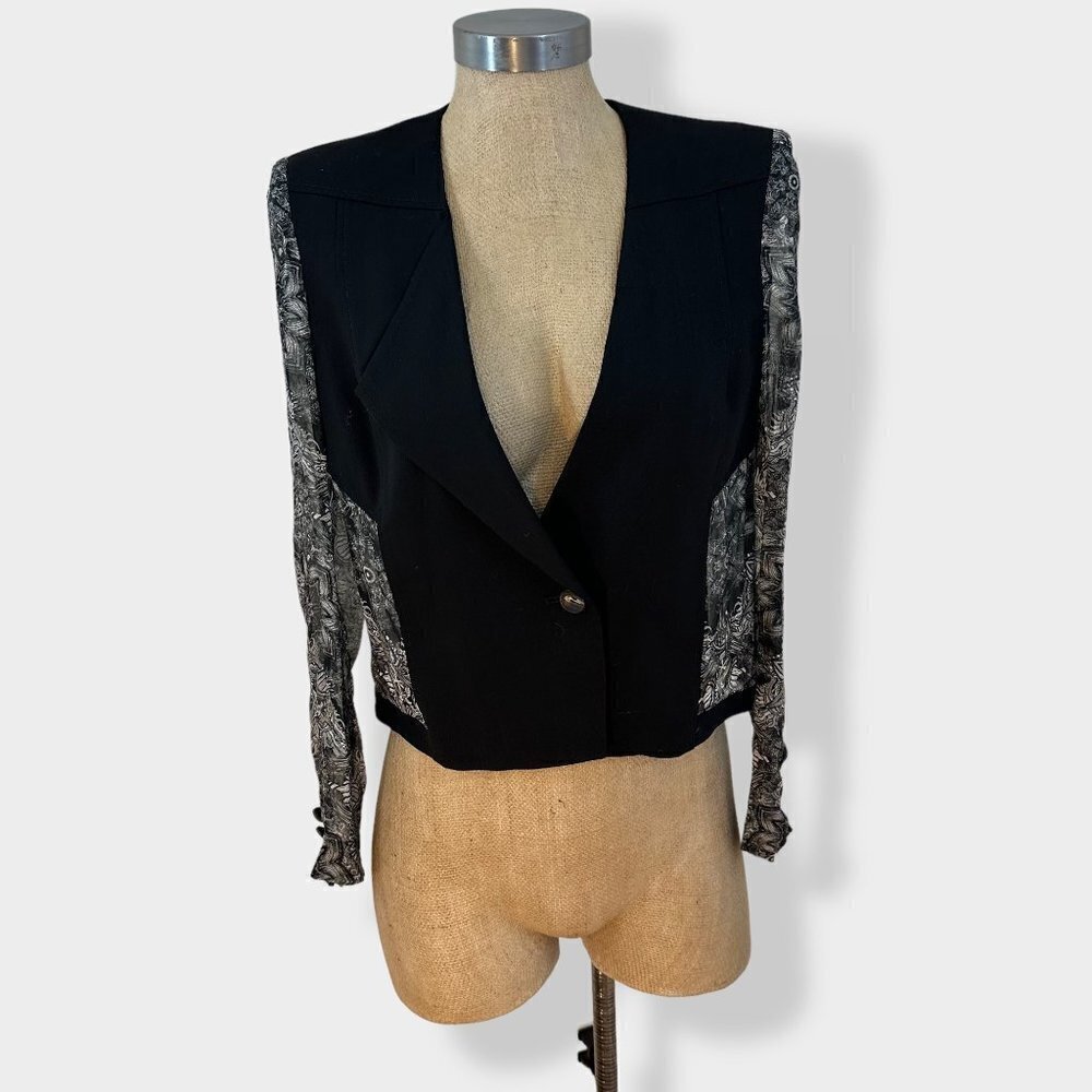 Helmut Lang Black Chiffon Blazer Jacket Wool Silk 0